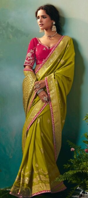 Bridal Heavy Saree Collection Olive Colour Desinger Silk Saree
