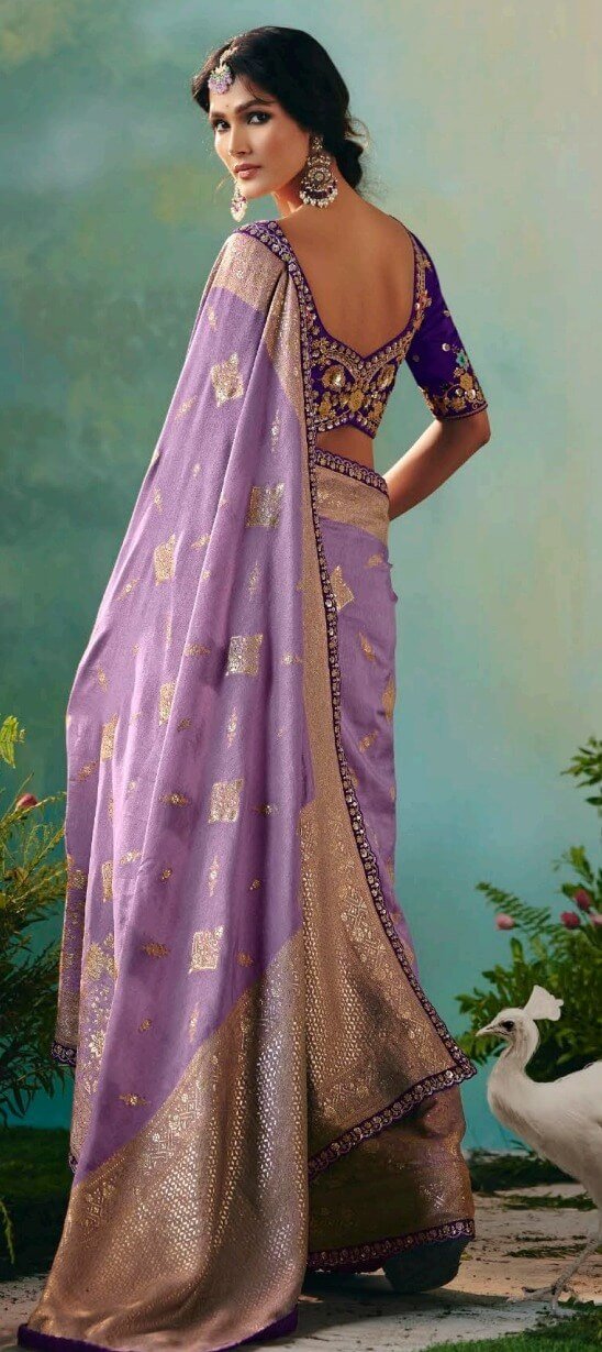 Desinger Silk Saree for Wedding Purple Silk Saree for Bride