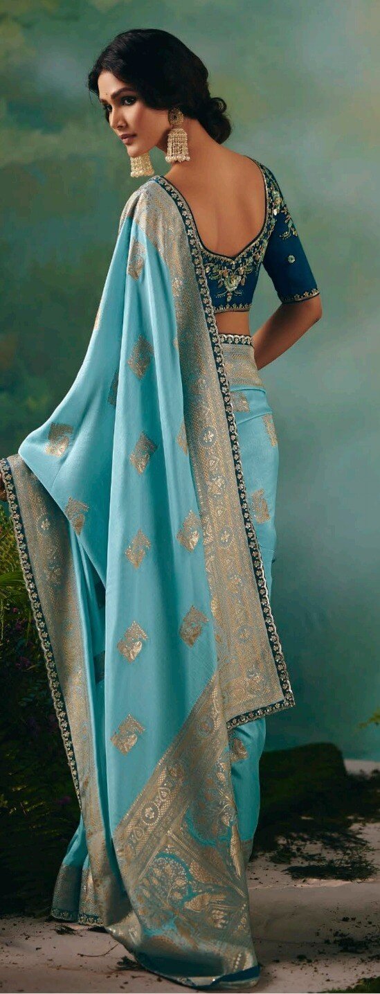 Blue Saree for Bride Designer Heavy Saree for Wedding Guest