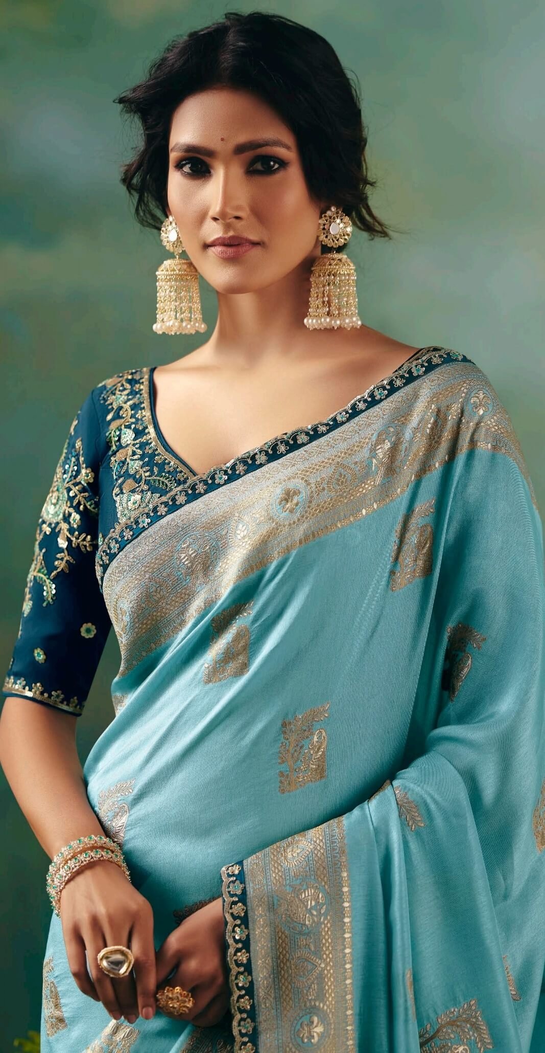 Blue Saree for Bride Designer Heavy Saree for Wedding Guest
