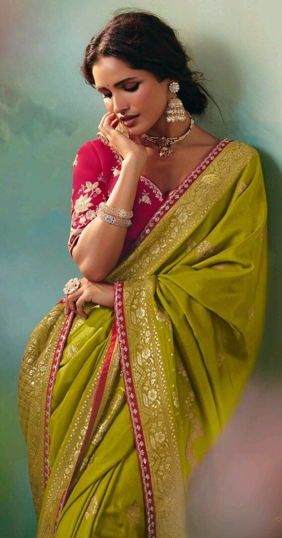 Bridal Heavy Saree Collection Olive Colour Desinger Silk Saree