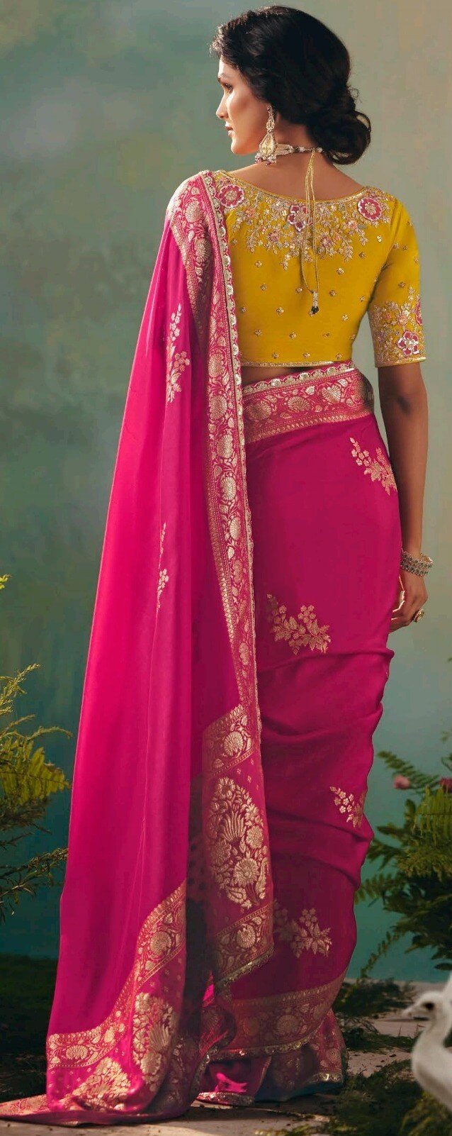 Pure Banarasi Silk Saree for Wedding Pink and Yellow Saree