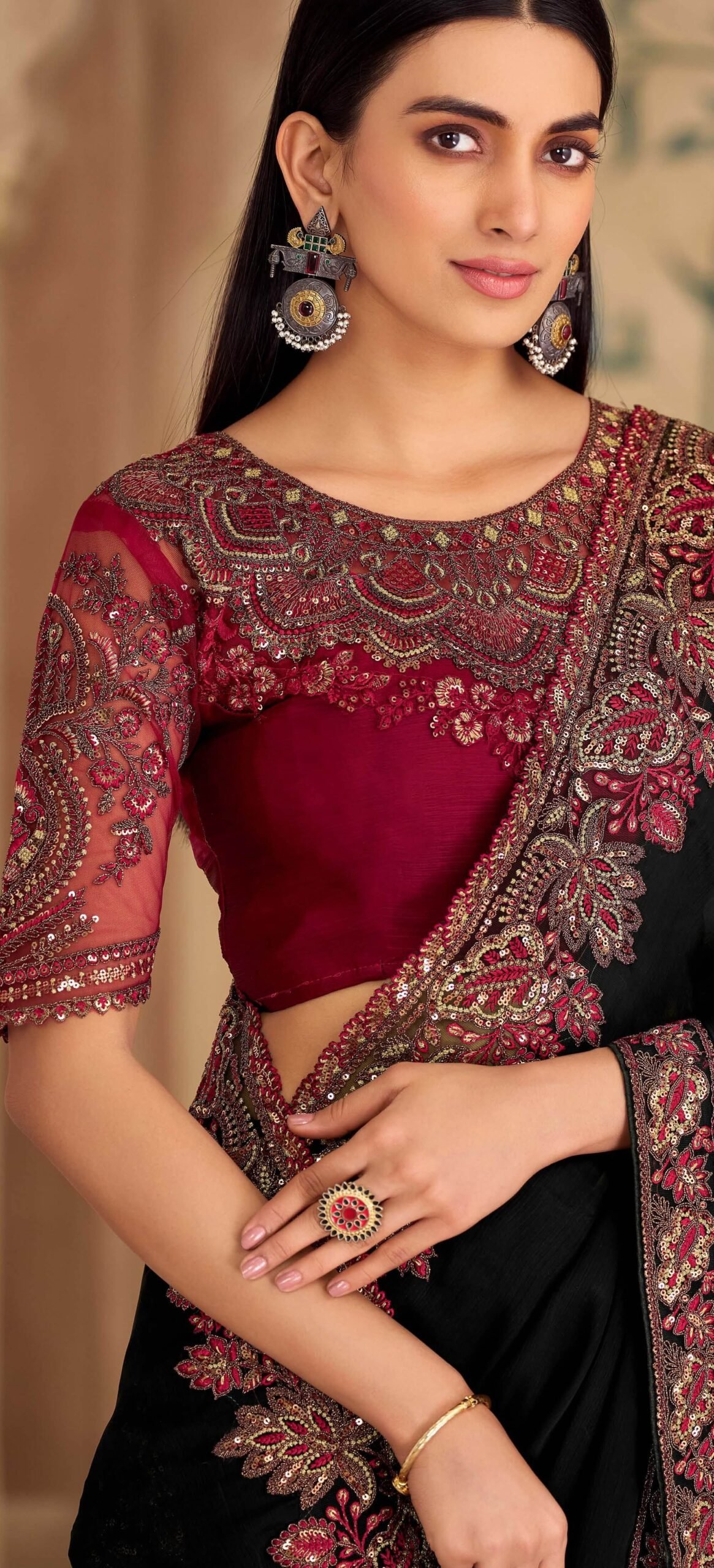 Black Colour Wedding Party Wear Saree for Unmarried Girl in India