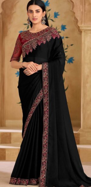 Black Colour Wedding Party Wear Saree for Unmarried Girl
