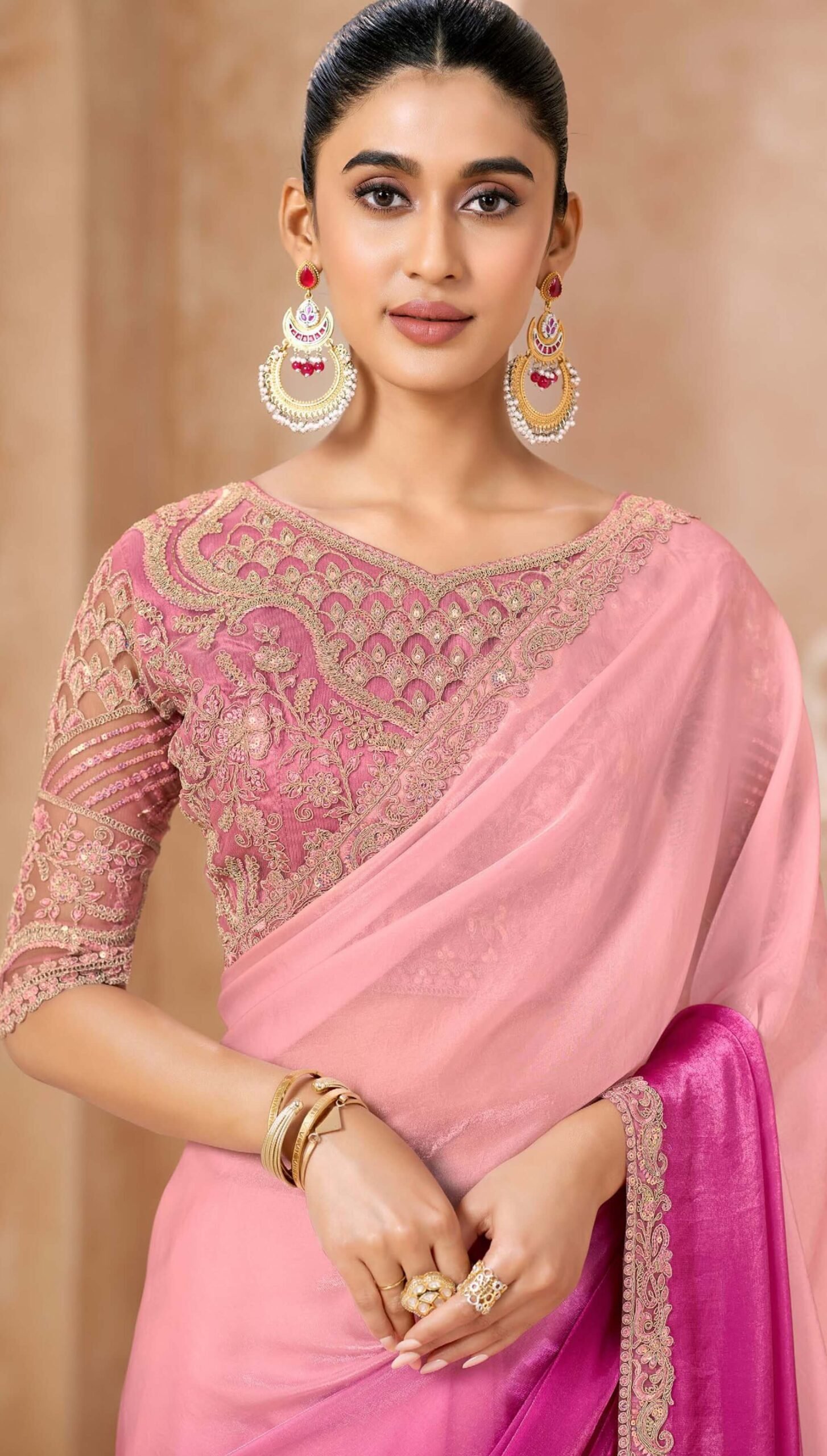 Designer Sarees for Wedding with Price Pink Shaded Saree in USA