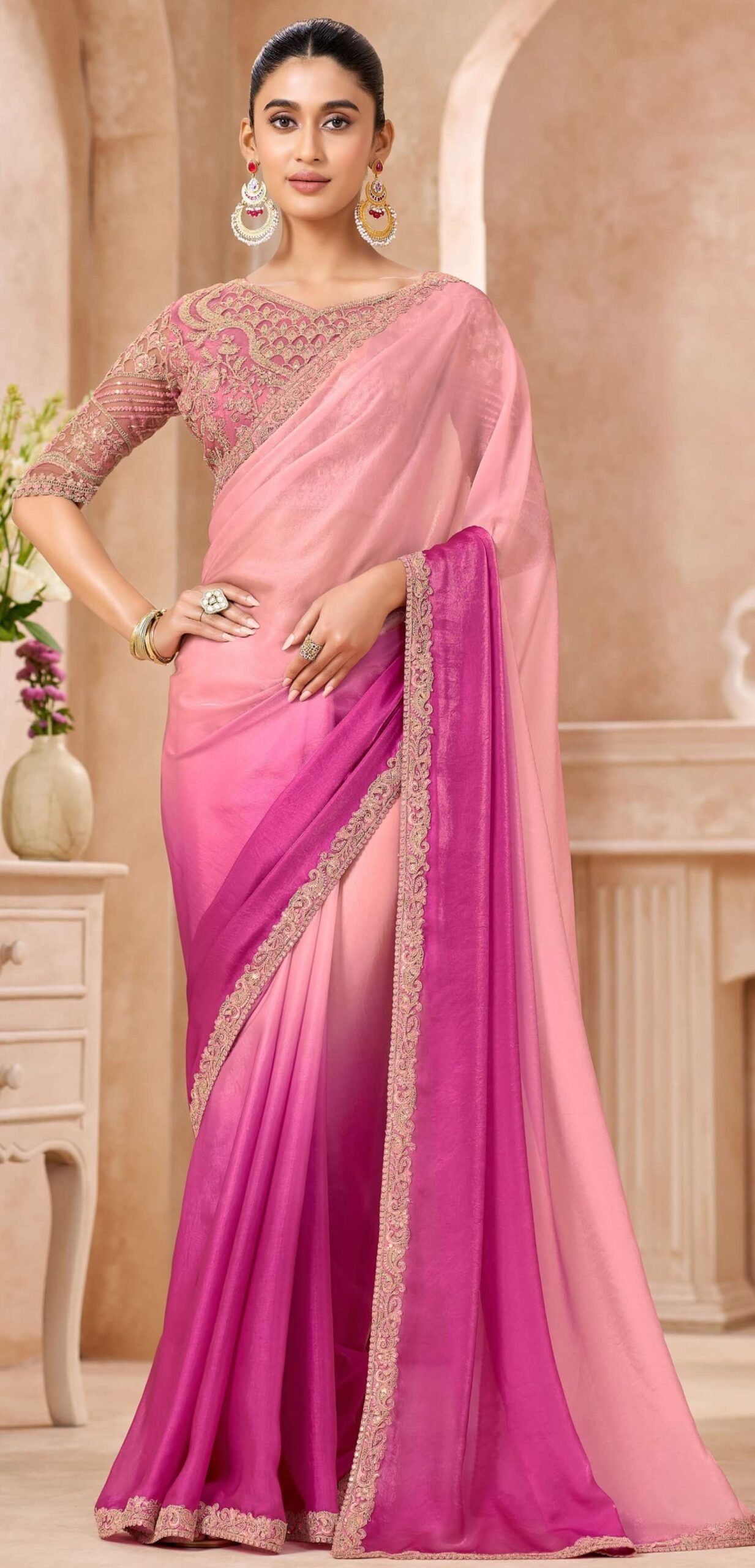 Designer Sarees for Wedding with Price Pink Shaded Saree