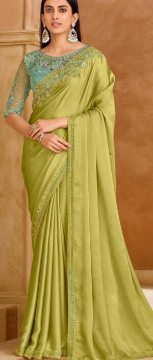 Emerald Green Saree for Wedding Guest Designer Saree Blouse