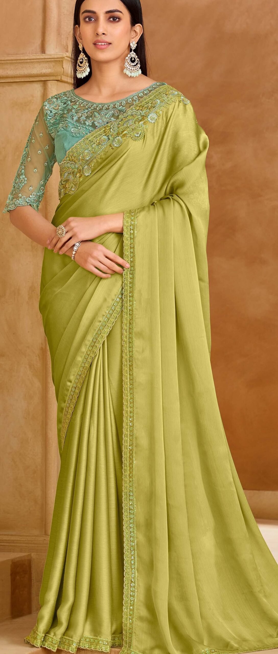 Emerald Green Saree for Wedding Guest Designer Saree Blouse