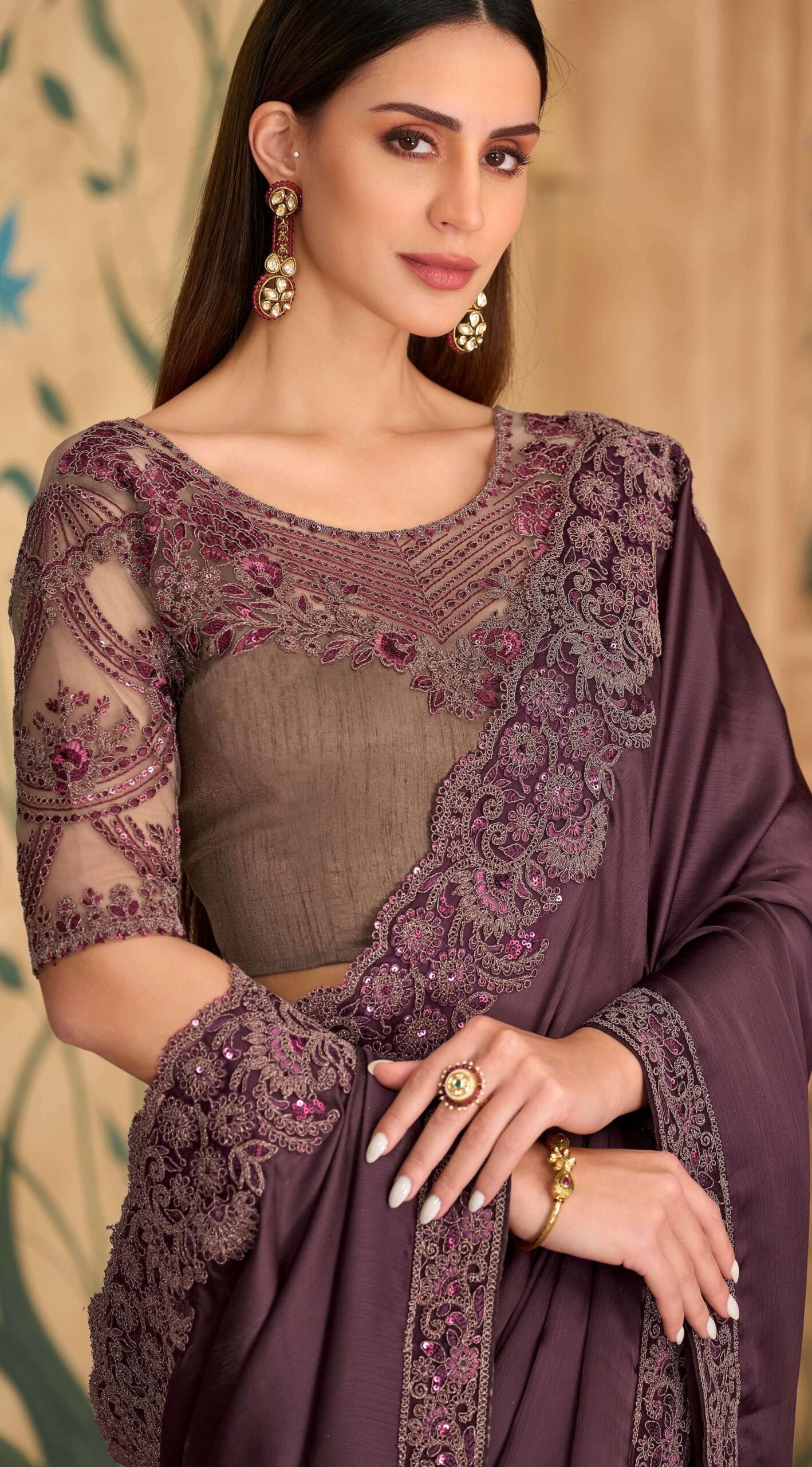 Exclusive Coffee Colour Saree Party Wear in India with Price