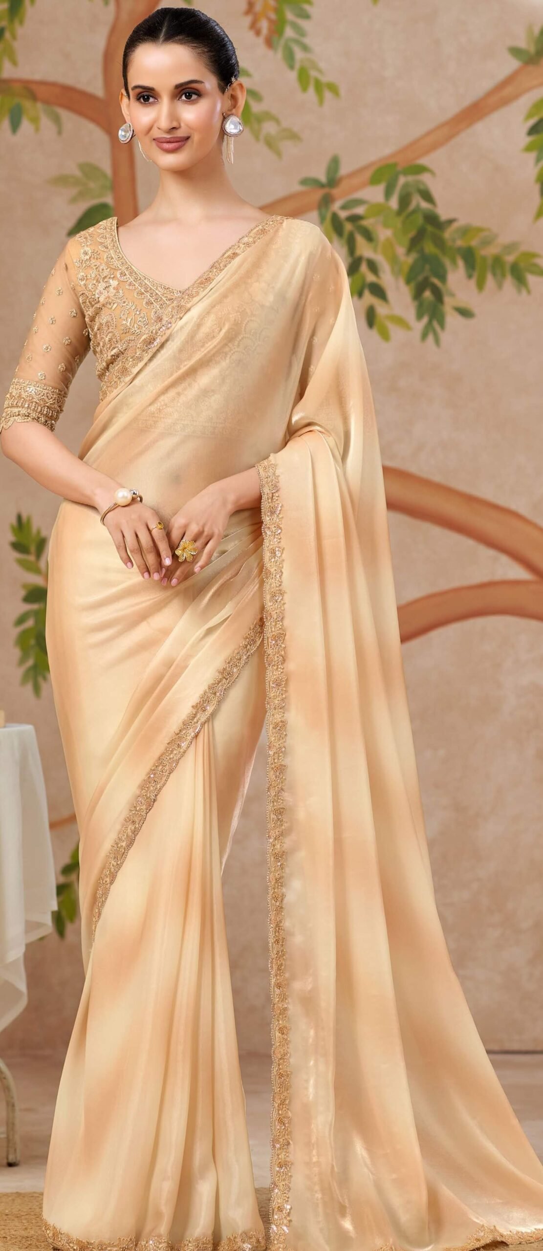 Exclusive Designer Beige Colour Saree Party Wear