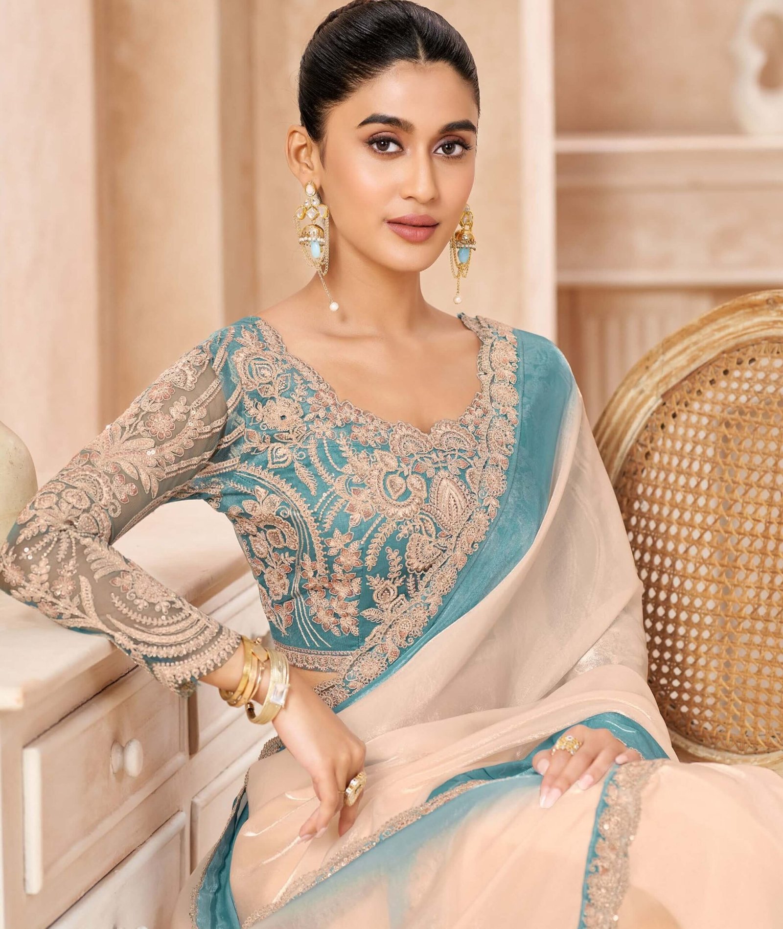 Exclusive Off White Saree for Wedding in France