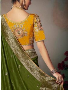 Green Saree Contrast Blouse Combination for Weddings
