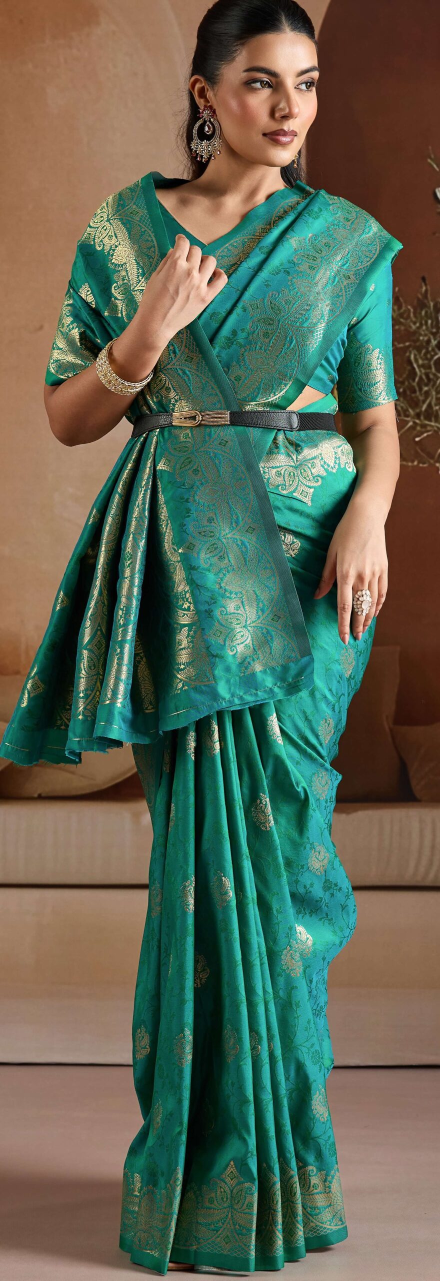 Handloom Weaving Silk Teal Green Saree for Wedding