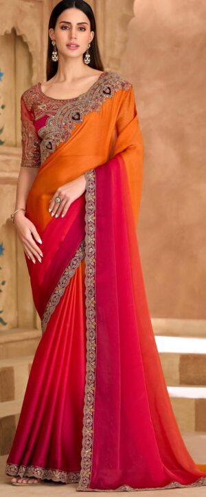 Heavy Designer Party Wear Saree Redorange Saree
