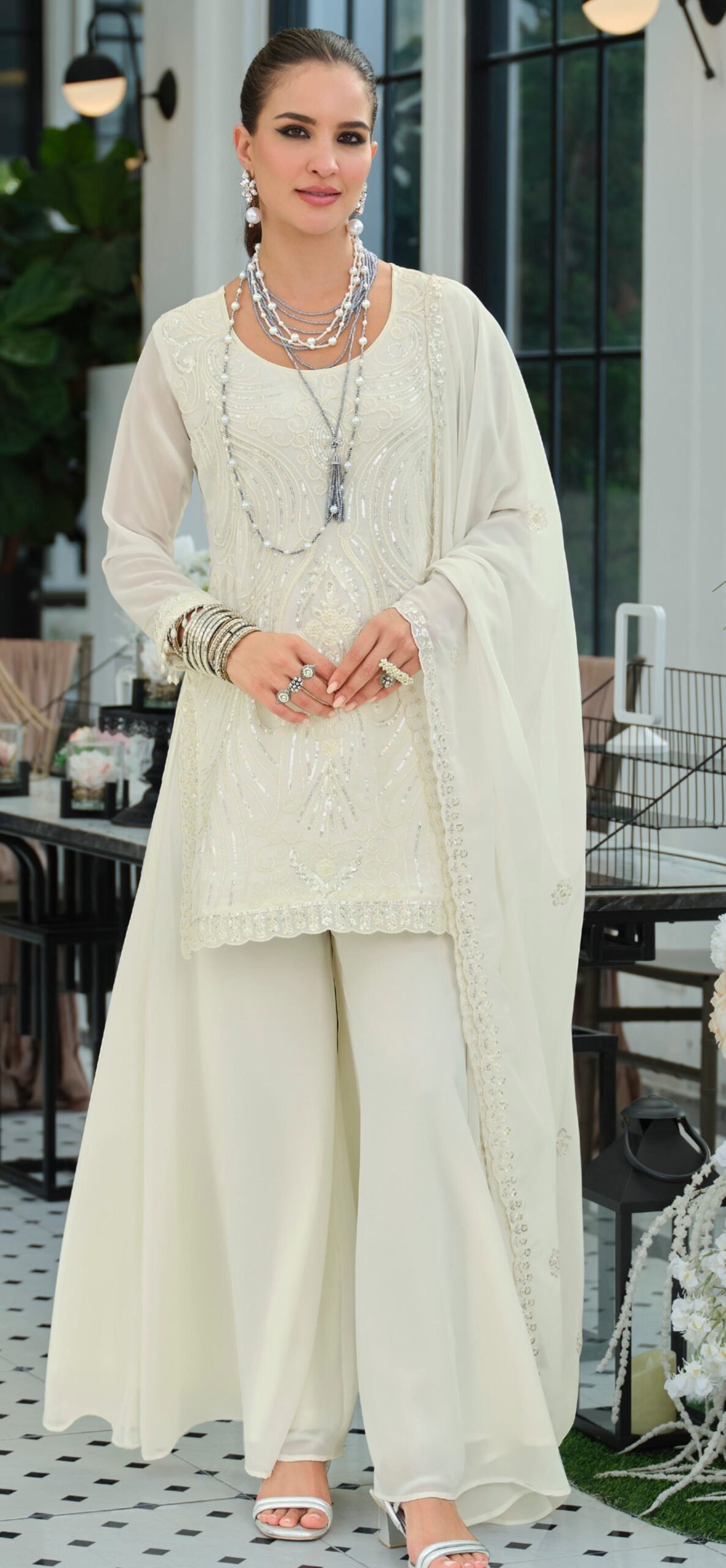 Heavy Embroidered Suit Party Wear White Salwar Suit Heavy