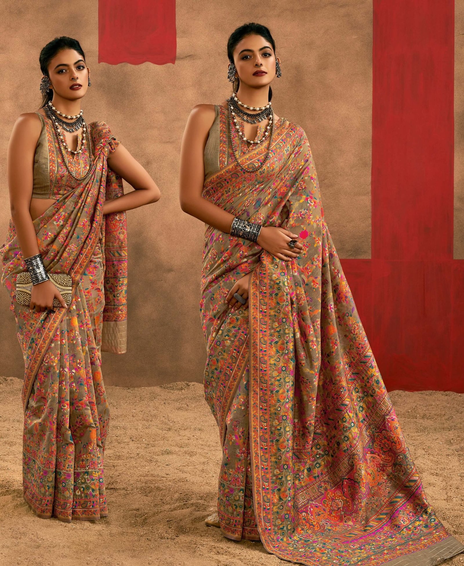 Kashmiri Print Pashmina Wedding Saree in UAE
