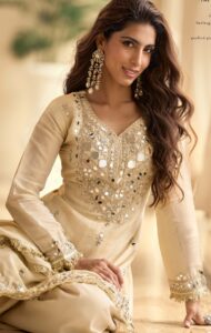 Latest Designer Beige White Embroidered Salwar Suit