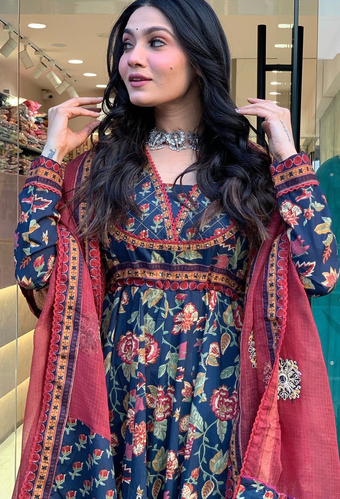 Latest Designer Cotton Anarkali Suit Set with Dupatta