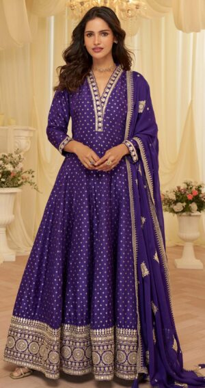 Latest Party Wear Gown Navy Blue Colour Gown Dress