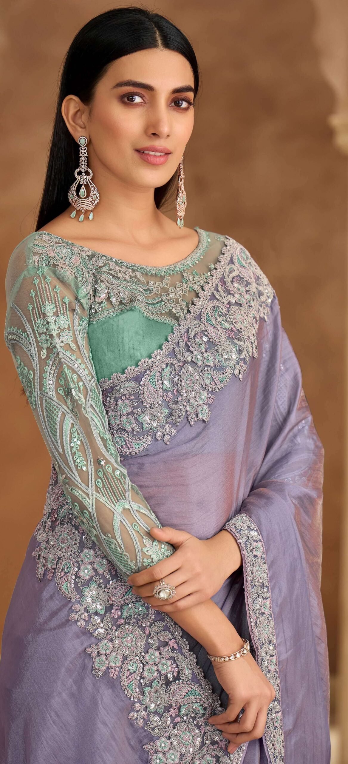 Lavender Colour Heavy Designer Party Wear Sarees