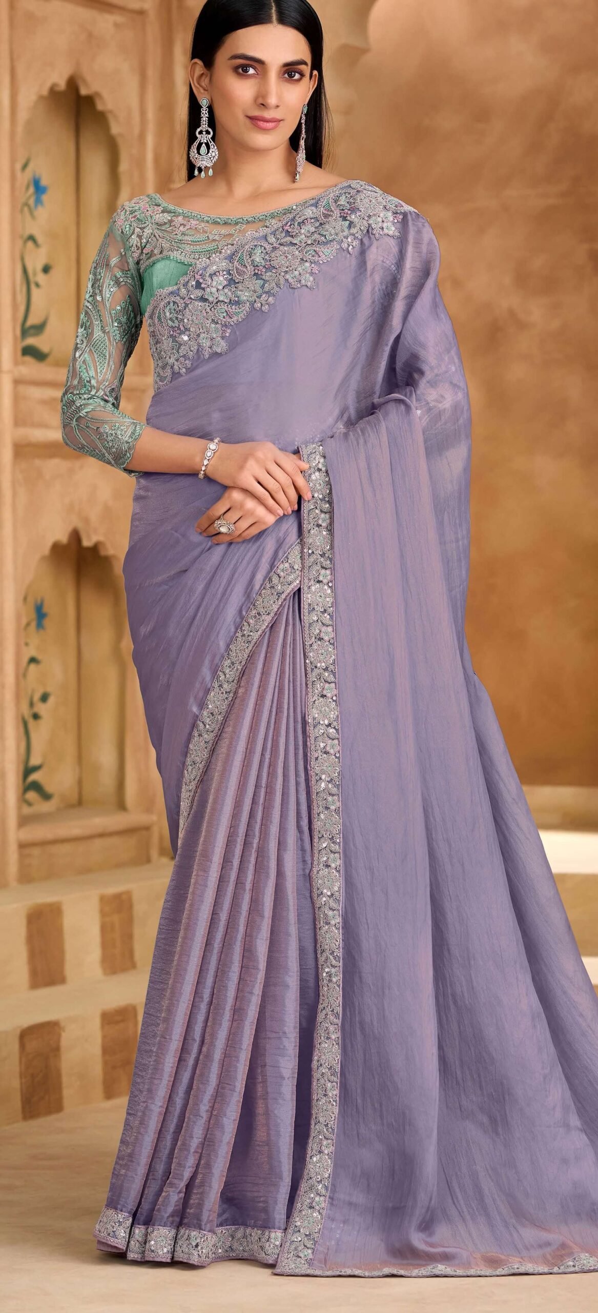 Lavender Colour Heavy Designer Party Wear Sarees with Price