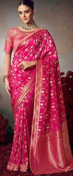 Magenta Colour Silk Saree Blouse Designs