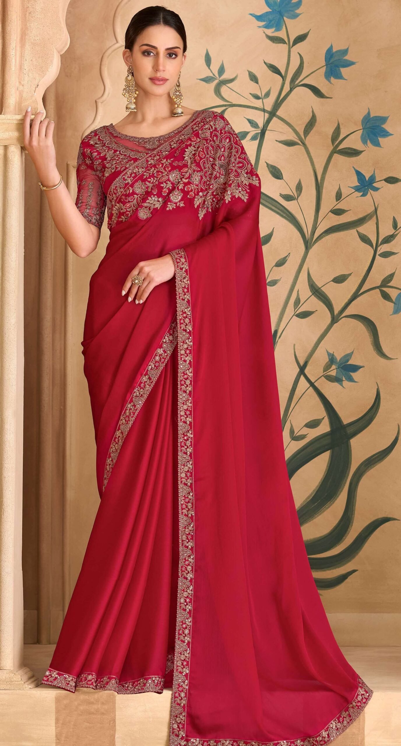 Maroon Party Wear Chiffon Saree with Designer Blouse