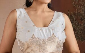 Off White Silk Designer Blouse with Saree