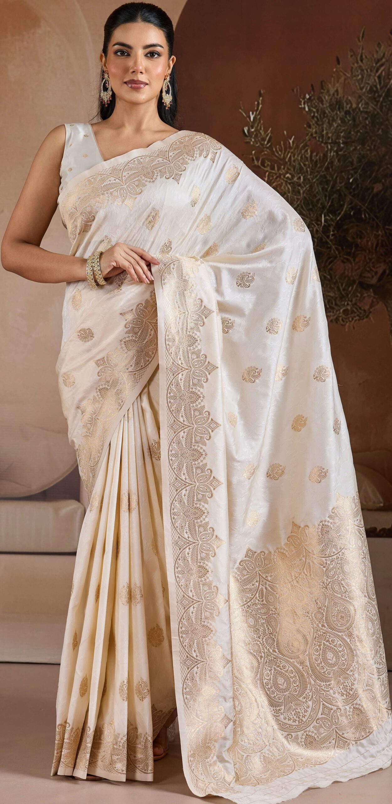 Party Wear Designer Off White Saree