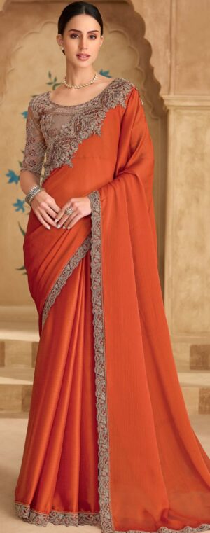 Pure Chiffon Saree with Embroidery with Designer Blouse
