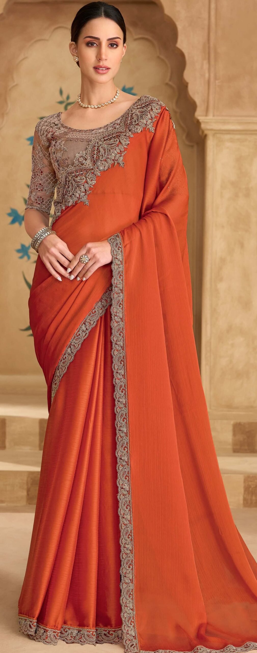 Pure Chiffon Saree with Embroidery with Designer Blouse