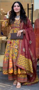 Pure Cotton Anarkali Suit with Dupatta Yellow Cotton Suits