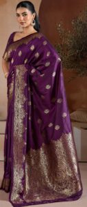 Purple Silk Saree Blouse Design with Silver Border