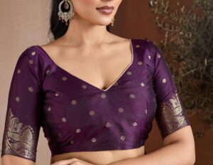 Purple Silk Saree Blouse Design with Silver Border (2)