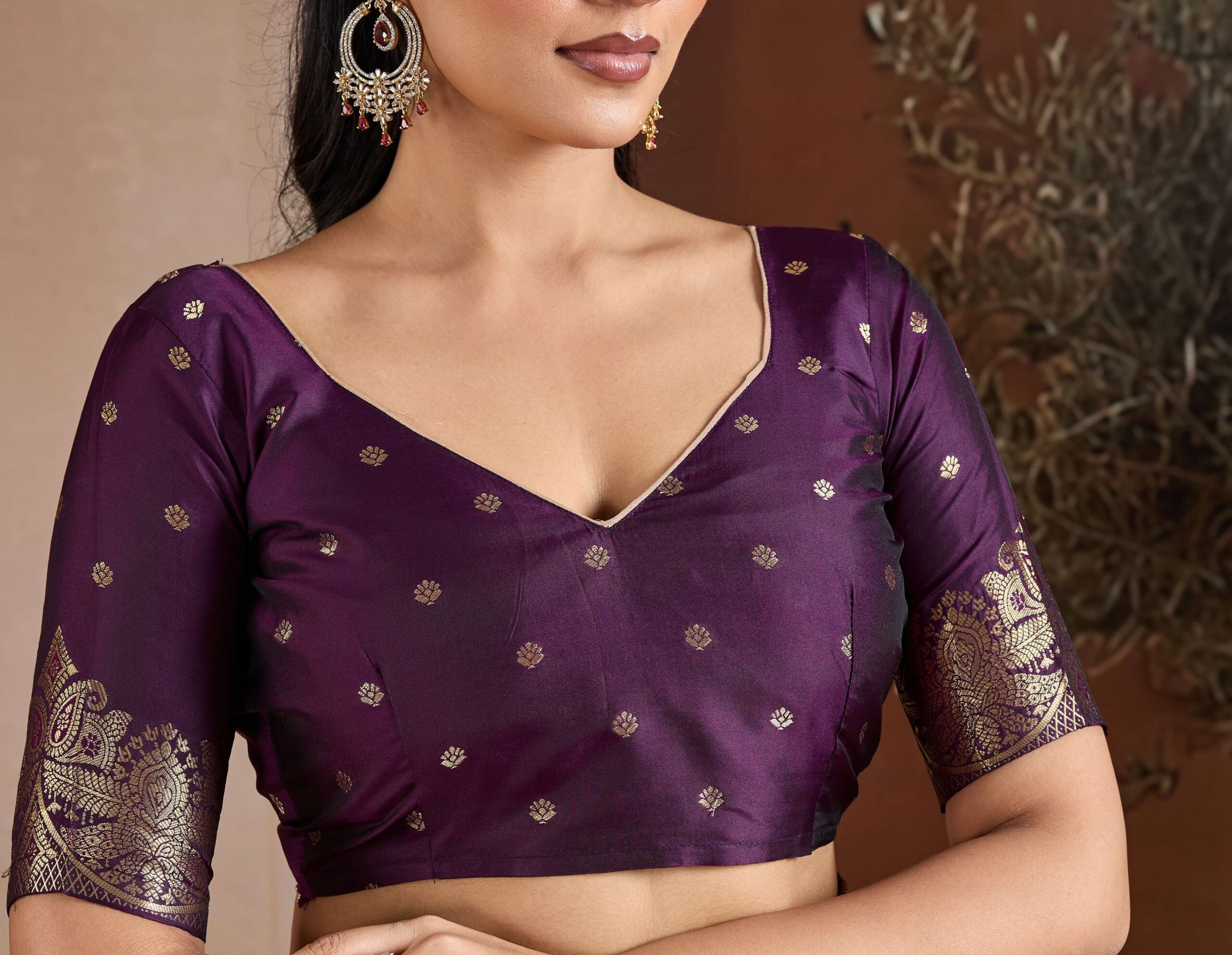 Purple Silk Saree Blouse Design with Silver Border (2)