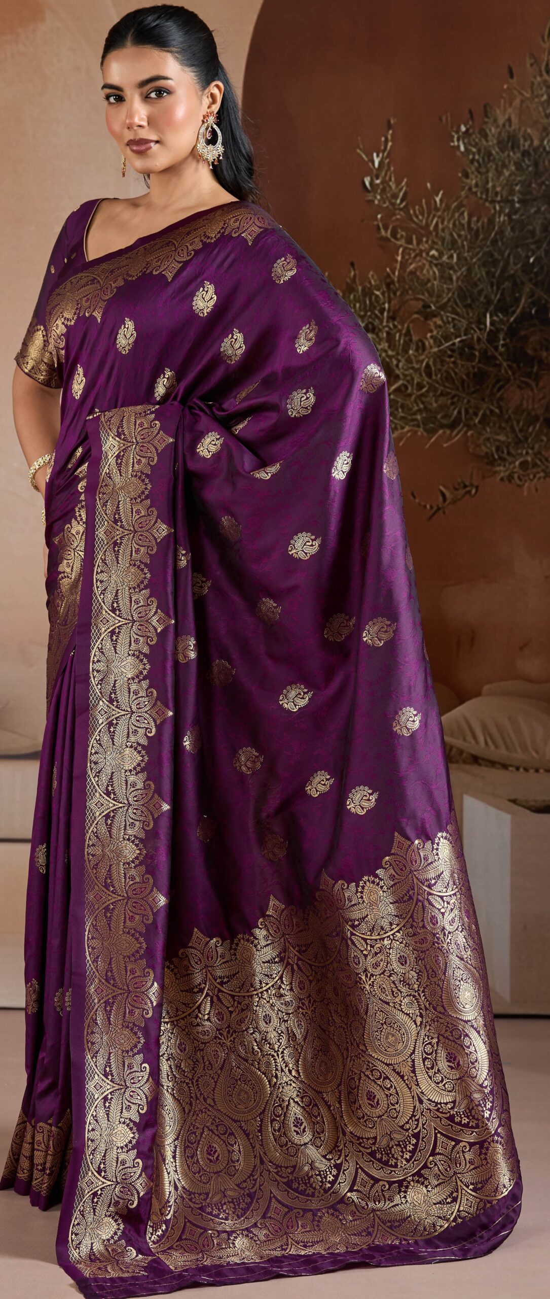 Purple Silk Saree Blouse Design with Silver Border