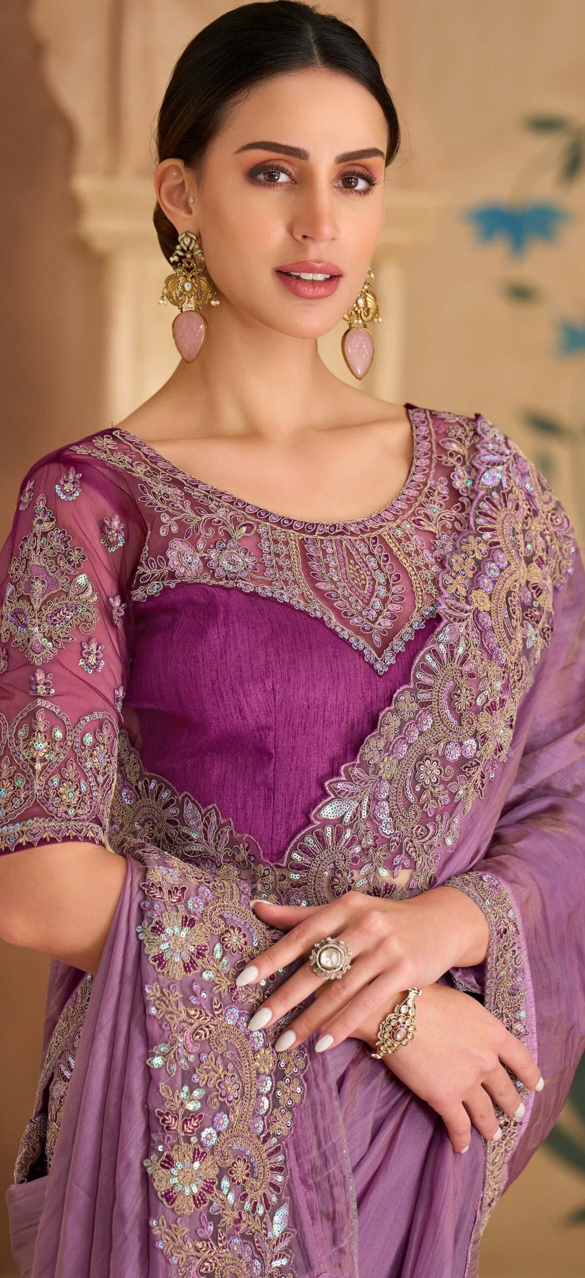 Purple Wedding Saree for Bride Designer Blouse with Saree in Newzealand
