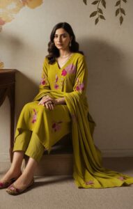 Readymade Chanderi Silk Salwar Suit Mustard Colour