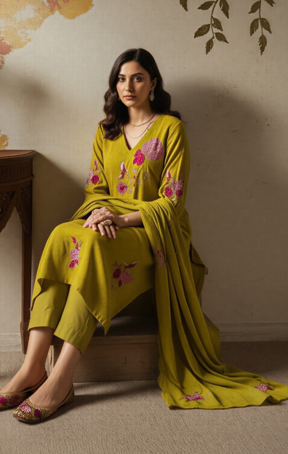 Readymade Chanderi Silk Salwar Suit Mustard Colour
