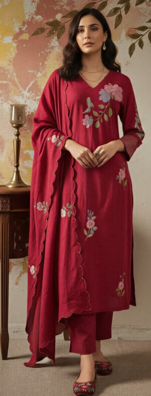Red Colour Chanderi Silk suit Sets with Dupatta