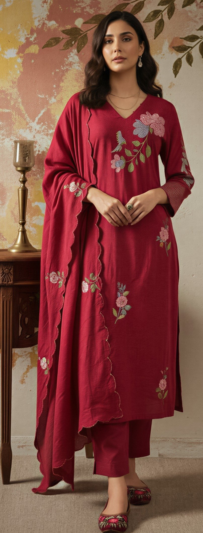 Red Colour Chanderi Silk suit Sets with Dupatta