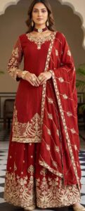 Red Heavy Embroidered Suit for Wedding