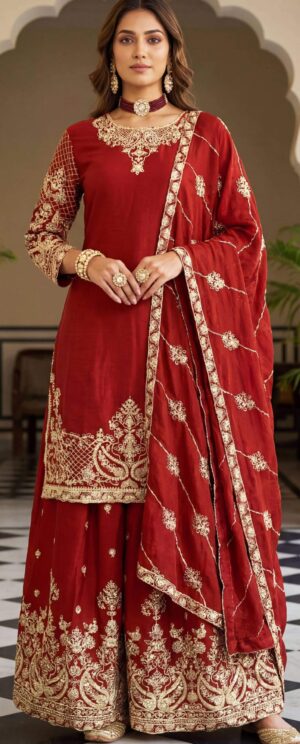Red Heavy Embroidered Suit for Wedding