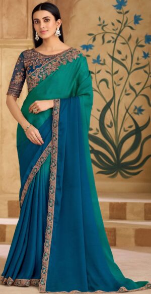 Sea Green Party Wear Saree for Wedding Reception in Malaysia