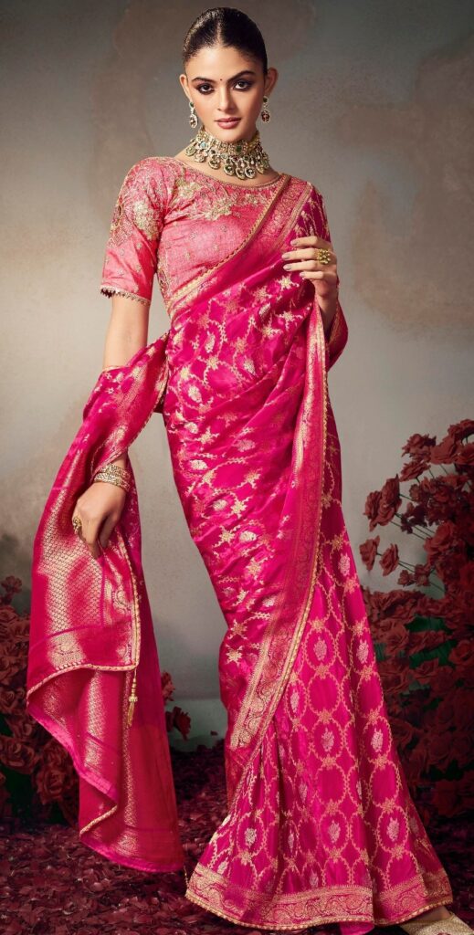 Silk Wedding Saree Magenta Colour