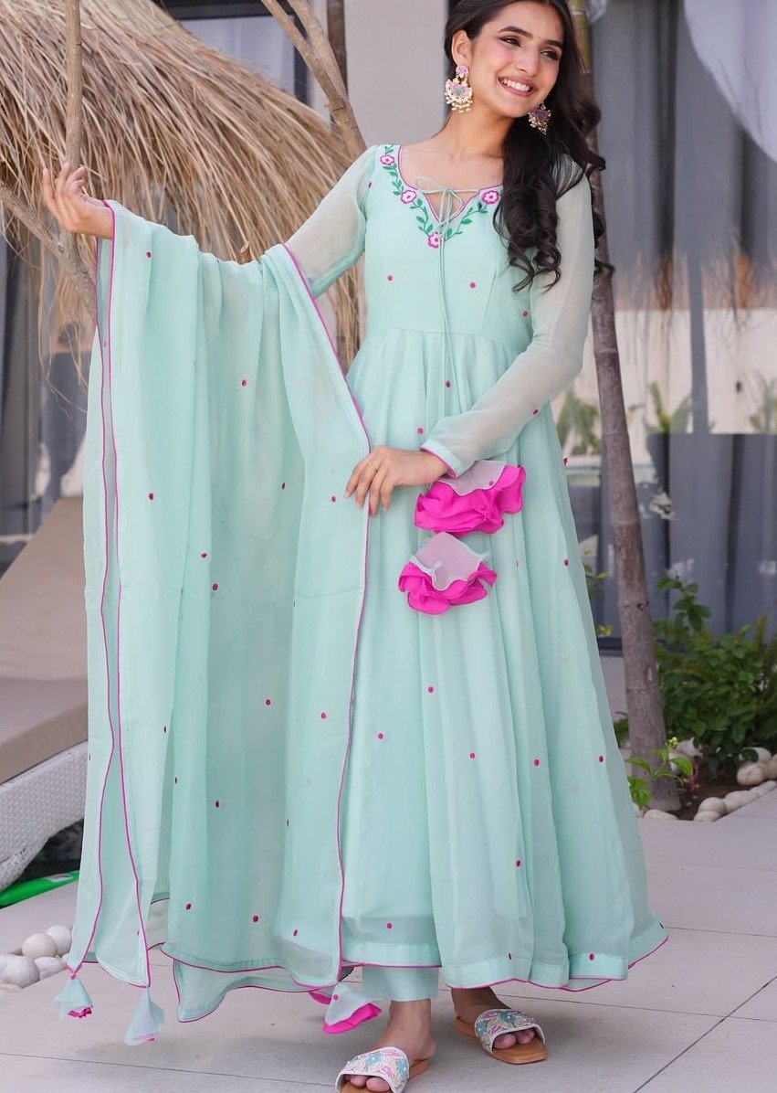 Sky Blue Anarkali Suit Party Wear 2026