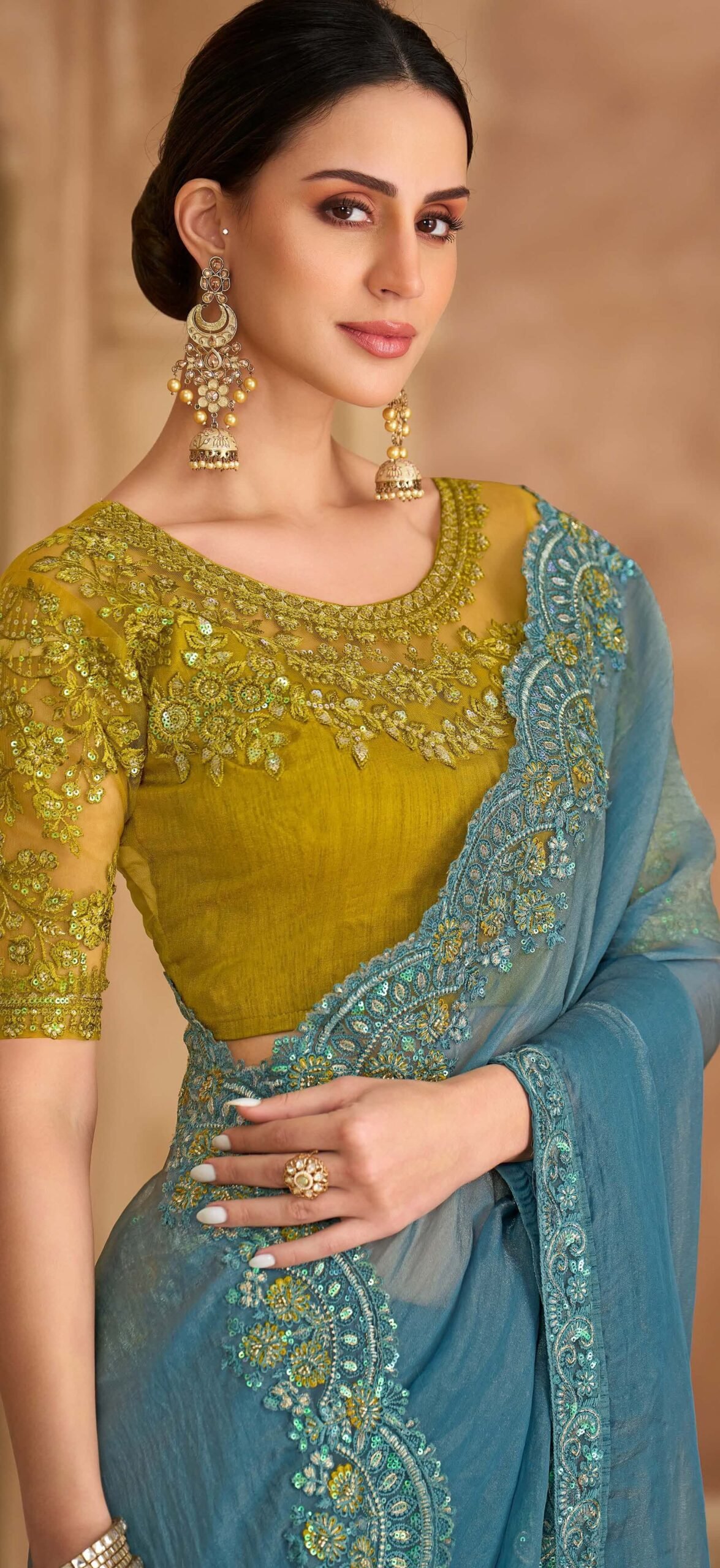Teal Green Colour Party Wear Designer Saree for Reception in UK