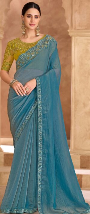 Teal Green Colour Party Wear Designer Saree for Reception