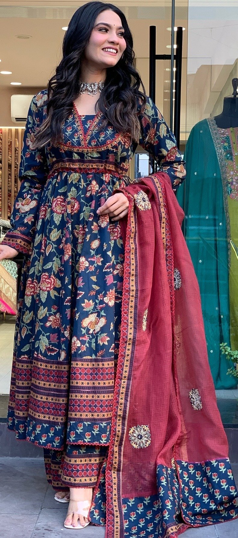 Trendy Designer Cotton Anarkali Suit with Dupatta