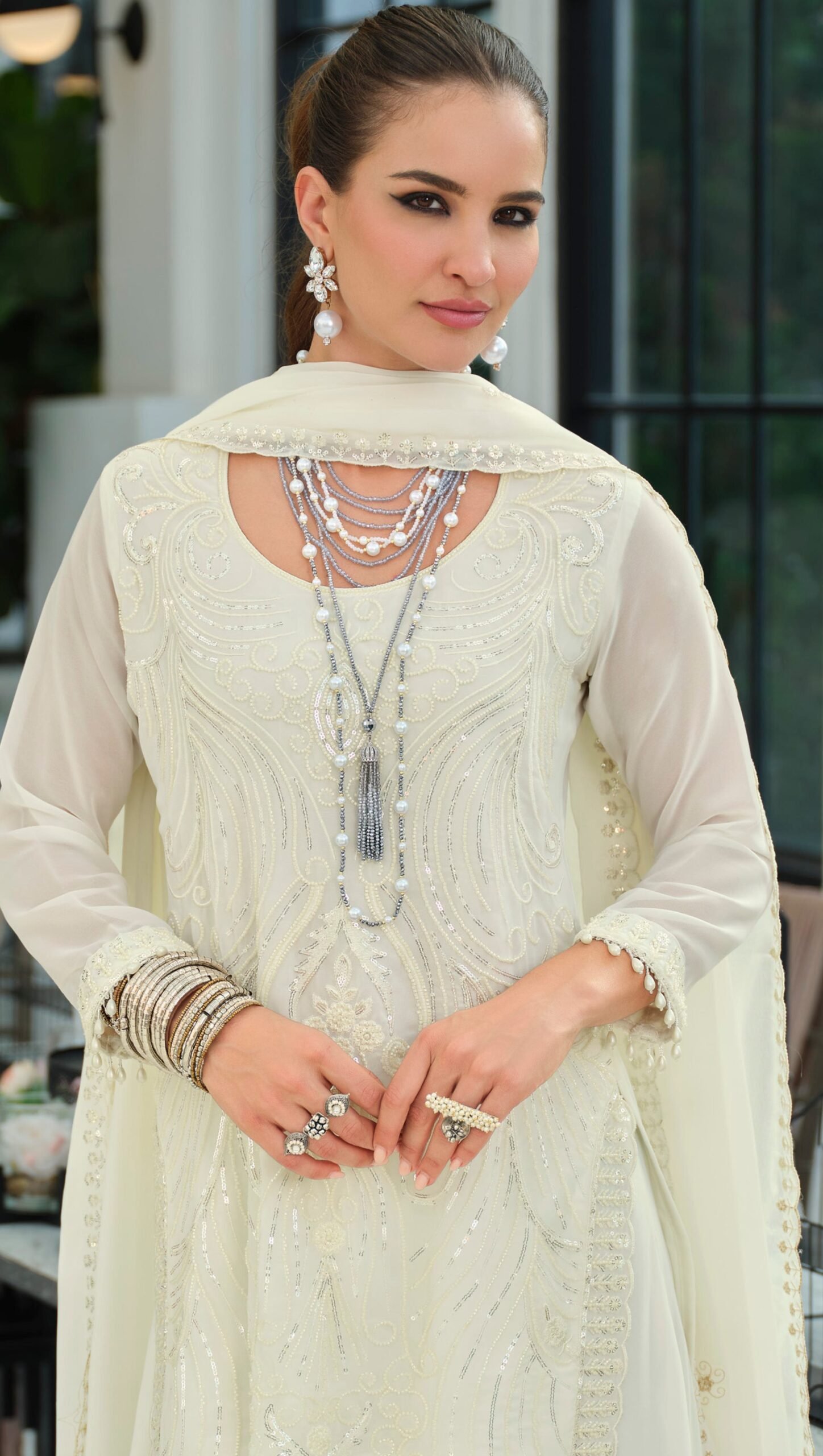 Trendy Luxury Party Wear Regal Gharara Suit White